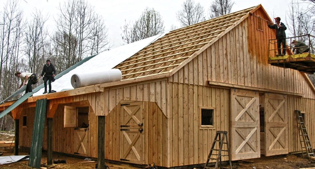 Horse Barn Roof being Completed