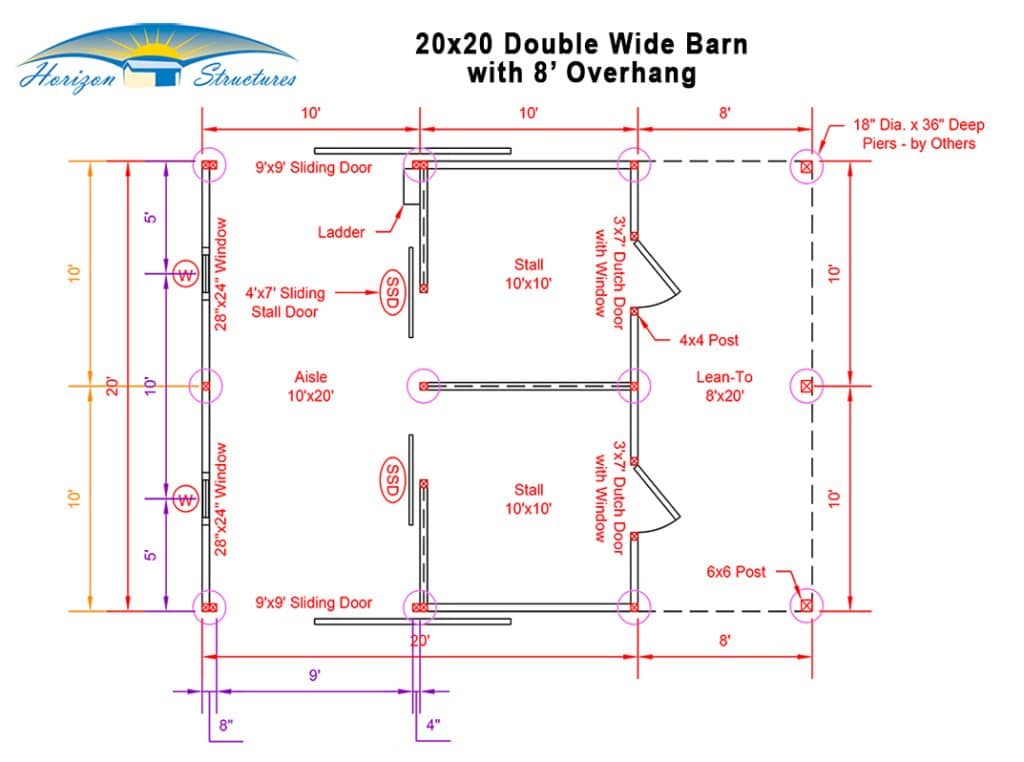 double wide barn with 8 foot overhang