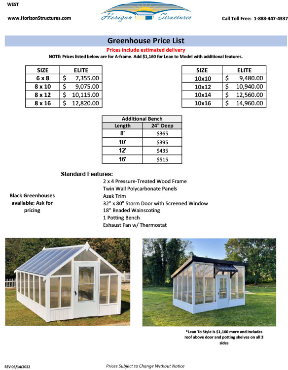 Thank You For Downloading Our Greenhouses Price List West Horizon