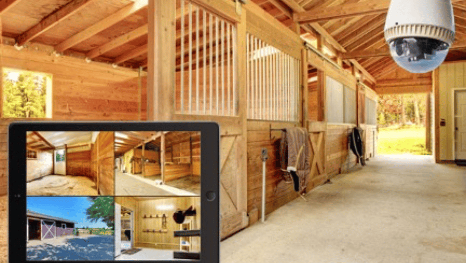 barn interior with security camera