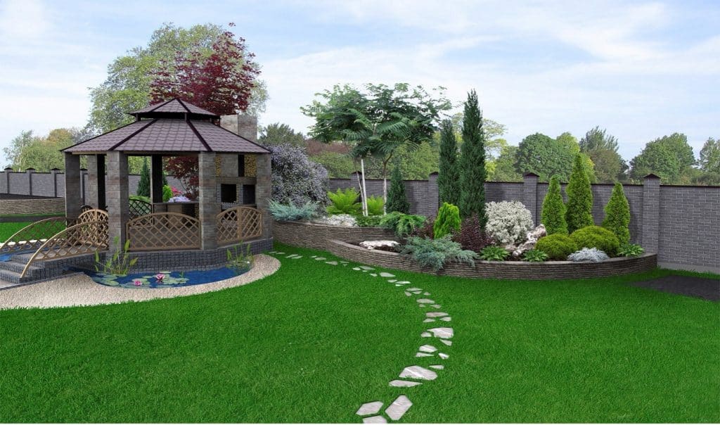 gazebo in backyard with landscaping