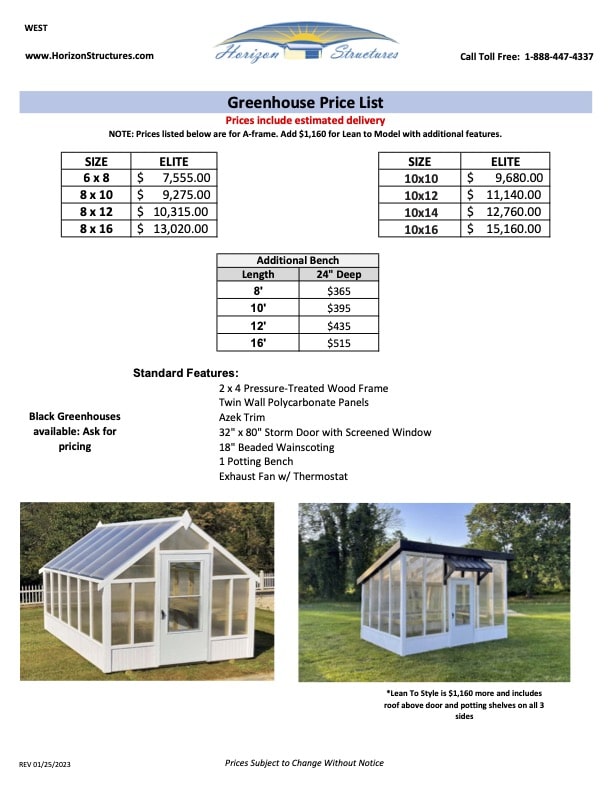 Thank You For Downloading Our Greenhouses Price List West Horizon