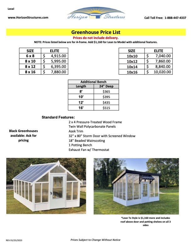 Greenhouses Local Pricing