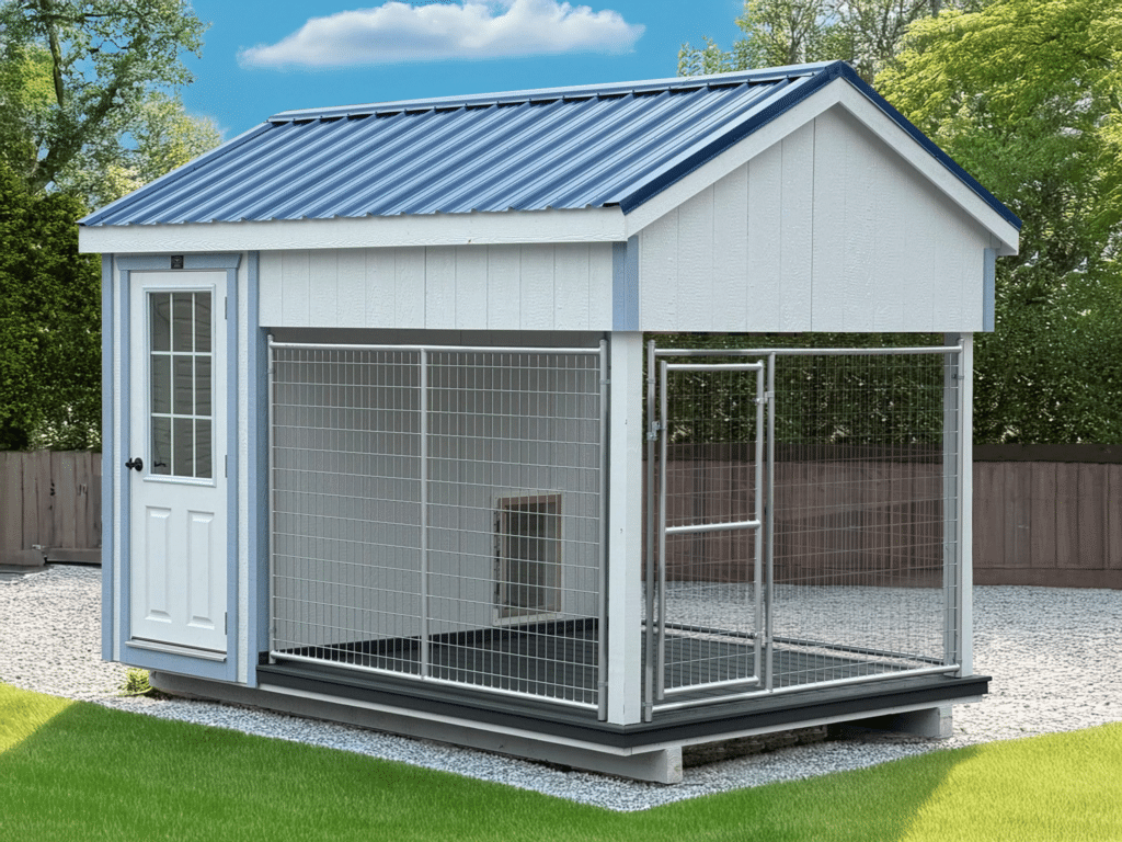 8x12 One Box Kennel - Gallery Blue Metal Roof - Located in