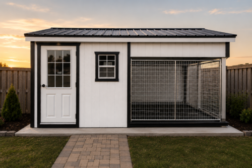 8x16 Two Box Kennel - Black Metal Roof