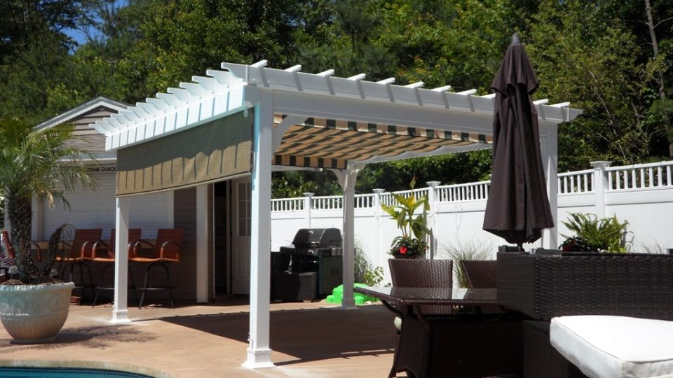 12x14 Vinyl Pergola EZShade Canopy and Side Shade Curtain