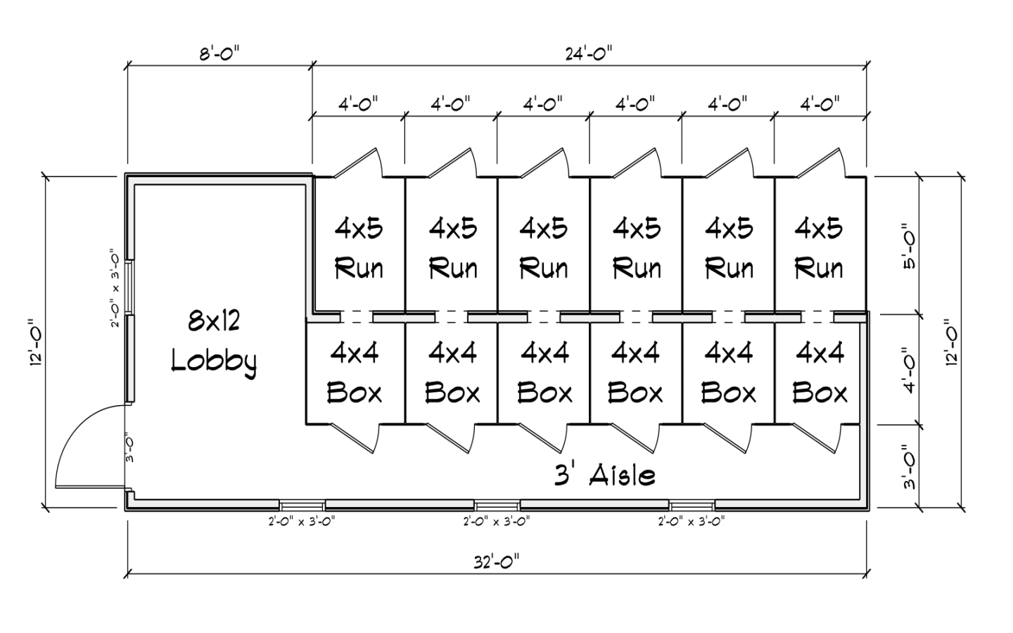 12x32 6-run Layout