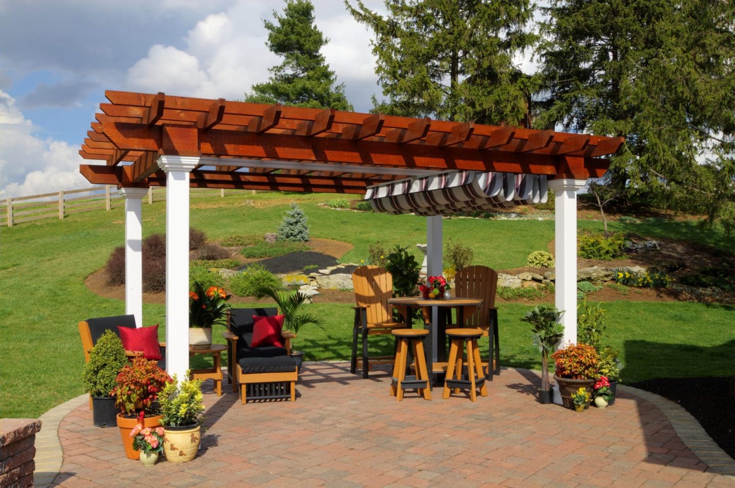 Burgundy Black & White EZ Shade Canopy - 12x16 Artisan Wood Pergola (5)